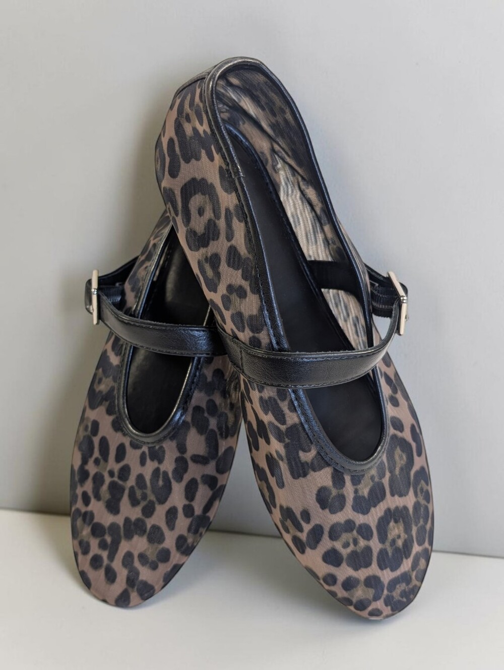 Camila Coelho Moma Leopard Mesh Mary Jane Ballet Flats 7.5